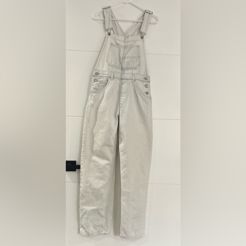 We The Free High Rise Light Blue/White Denim Pant Overalls, Women’s XS